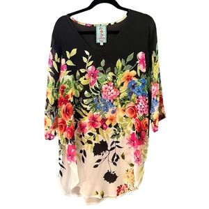 Johnny Was Women Tunic Top Small Betty Blouse Floral Boho Colorful Relaxed Fit